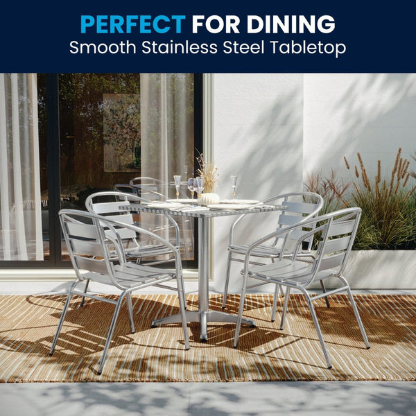 English Elm Lila Indoor-Outdoor Dining Set: Modern Square Table with 4 Ergonomic Slat Back Chairs for Entertaining Aluminum 27.5" Square TLH-ALUM-28SQ-017BCHR4-GG