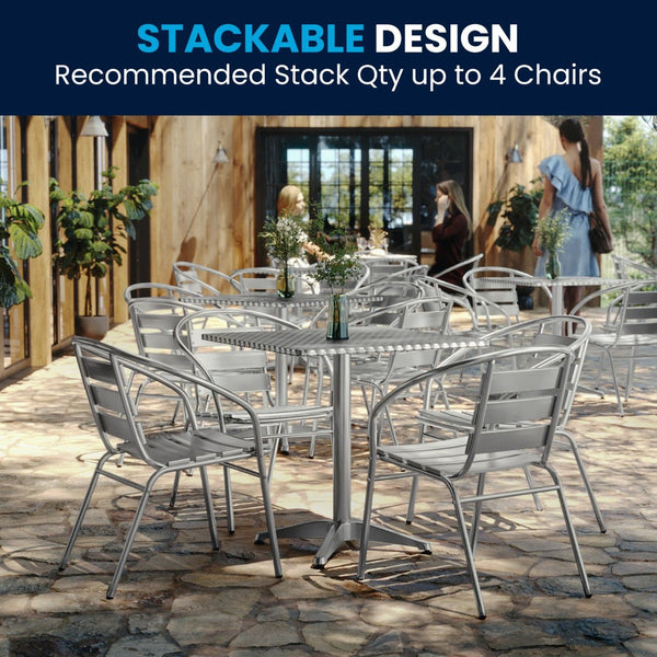 English Elm Lila Indoor-Outdoor Dining Set: Modern Square Table with 4 Ergonomic Slat Back Chairs for Entertaining Aluminum 27.5" Square TLH-ALUM-28SQ-017BCHR4-GG
