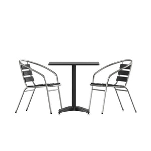 English Elm Lila Modern Café-Style Indoor-Outdoor Dining Set with Stackable Chairs for Compact Spaces Black 27.5" Square TLH-ALUM-28SQ-017BK2-GG