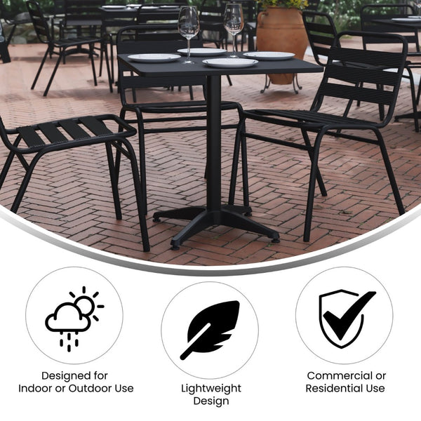 English Elm Lila Modern Café-Style Indoor-Outdoor Dining Set with Stackable Chairs for Compact Spaces Black 27.5" Square TLH-ALUM-28SQ-017BK2-GG