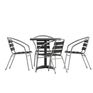 English Elm Lila Indoor-Outdoor Dining Set: Modern Square Table with 4 Ergonomic Slat Back Chairs for Entertaining Black 27.5" Square TLH-ALUM-28SQ-017BK4-GG