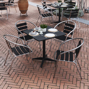 English Elm Lila Indoor-Outdoor Dining Set: Modern Square Table with 4 Ergonomic Slat Back Chairs for Entertaining Black 27.5" Square TLH-ALUM-28SQ-017BK4-GG