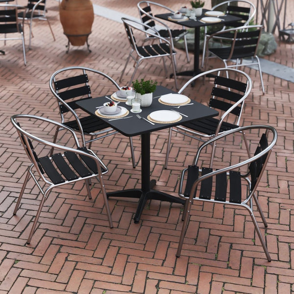 English Elm Lila Indoor-Outdoor Dining Set: Modern Square Table with 4 Ergonomic Slat Back Chairs for Entertaining Black 27.5" Square TLH-ALUM-28SQ-017BK4-GG