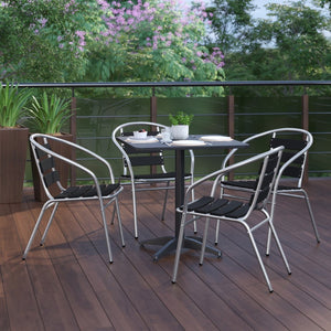 English Elm Lila Indoor-Outdoor Dining Set: Modern Square Table with 4 Ergonomic Slat Back Chairs for Entertaining Black 27.5" Square TLH-ALUM-28SQ-017BK4-GG