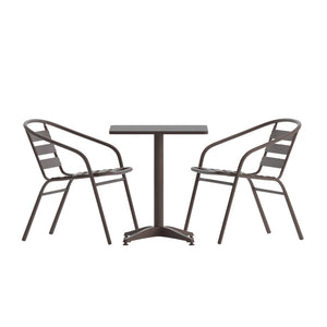 English Elm Lila Modern Café-Style Indoor-Outdoor Dining Set with Stackable Chairs for Compact Spaces Bronze 27.5" Square TLH-ALUM-28SQ-017BZ2-GG