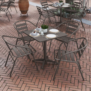 English Elm Lila Indoor-Outdoor Dining Set: Modern Square Table with 4 Ergonomic Slat Back Chairs for Entertaining Bronze 27.5" Square TLH-ALUM-28SQ-017BZ4-GG