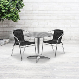English Elm Lila Elegant Indoor-Outdoor Aluminum Table Set with Stackable Rattan Chairs for Bistro Dining Black 31.5" Round TLH-ALUM-32RD-020BKCHR2-GG