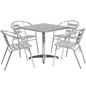 English Elm Lila Versatile Indoor-Outdoor Dining Set with Stackable Chairs for Stylish Spaces and Easy Care Aluminum 31.5" Square TLH-ALUM-32SQ-017BCHR4-GG