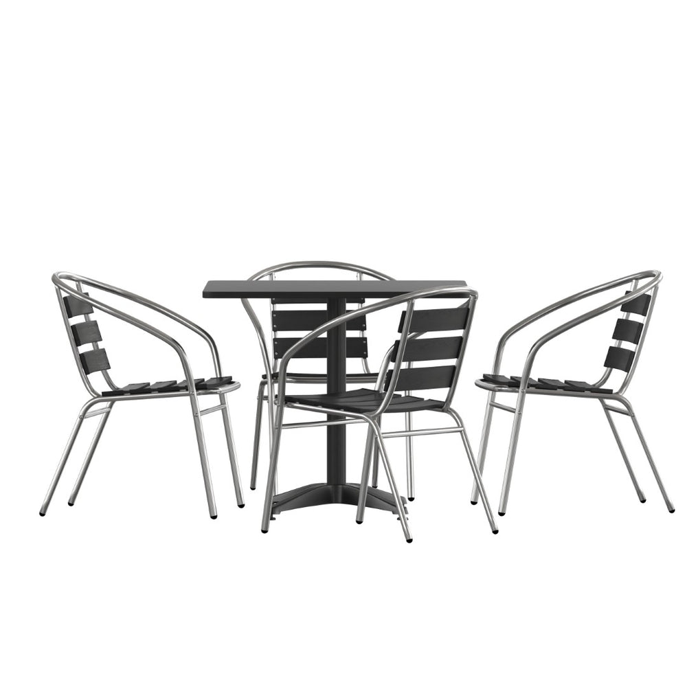 English Elm Lila Versatile Indoor-Outdoor Dining Set with Stackable Chairs for Stylish Spaces and Easy Care Black 31.5" Round TLH-ALUM-32SQ-017BK4-GG