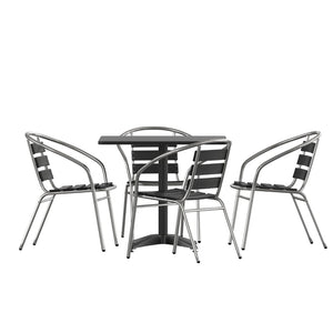 English Elm Lila Versatile Indoor-Outdoor Dining Set with Stackable Chairs for Stylish Spaces and Easy Care Black 31.5" Round TLH-ALUM-32SQ-017BK4-GG