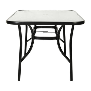 English Elm Tory Commercial Grade Rectangular Patio Table with Tempered Glass Top for Stylish Outdoor Dining Clear Top/Black Frame 35"W x 59"L TLH-SC-094L-BLK-GG