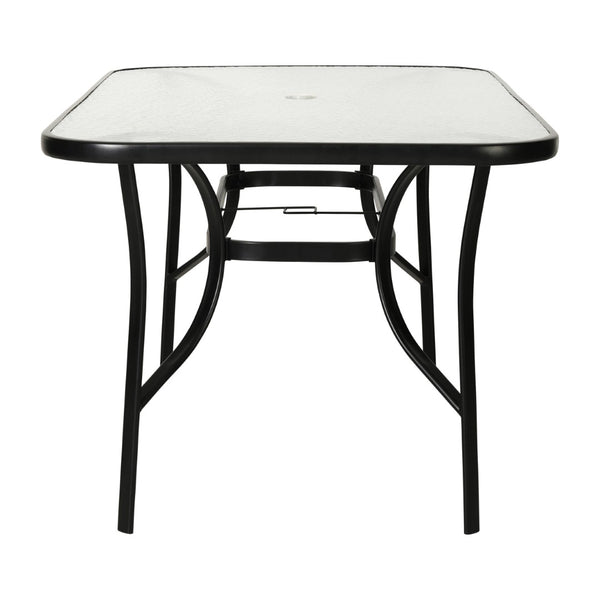 English Elm Tory Commercial Grade Rectangular Patio Table with Tempered Glass Top for Stylish Outdoor Dining Clear Top/Black Frame 35"W x 59"L TLH-SC-094L-BLK-GG