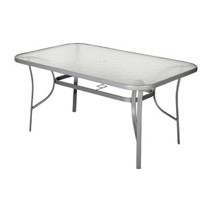 English Elm Tory Commercial Grade Rectangular Patio Table with Tempered Glass Top for Stylish Outdoor Dining Clear Top/Silver Frame 35"W x 59"L TLH-SC-094L-SV-GG