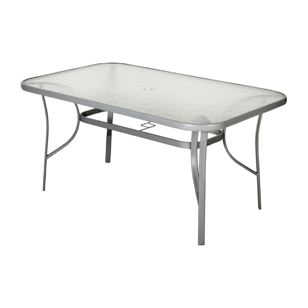 English Elm Tory Commercial Grade Rectangular Patio Table with Tempered Glass Top for Stylish Outdoor Dining Clear Top/Silver Frame 35"W x 59"L TLH-SC-094L-SV-GG