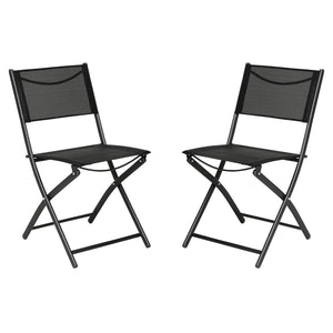 English Elm Brazos Set of 2 Durable Indoor/Outdoor Folding Chairs with Comfortable Textilene Fabric Seats Black TLH-SC-097-BLK-02-GG