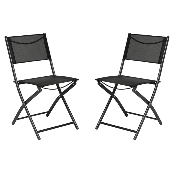 English Elm Brazos Set of 2 Durable Indoor/Outdoor Folding Chairs with Comfortable Textilene Fabric Seats Black TLH-SC-097-BLK-02-GG