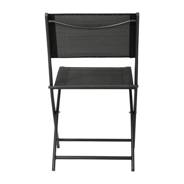 English Elm Brazos Set of 2 Durable Indoor/Outdoor Folding Chairs with Comfortable Textilene Fabric Seats Black TLH-SC-097-BLK-02-GG