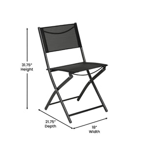 English Elm Brazos Set of 2 Durable Indoor/Outdoor Folding Chairs with Comfortable Textilene Fabric Seats Black TLH-SC-097-BLK-02-GG