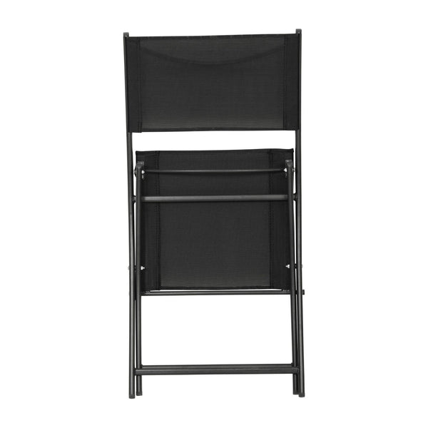 English Elm Brazos Set of 2 Durable Indoor/Outdoor Folding Chairs with Comfortable Textilene Fabric Seats Black TLH-SC-097-BLK-02-GG