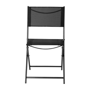 English Elm Brazos Set of 2 Durable Indoor/Outdoor Folding Chairs with Comfortable Textilene Fabric Seats Black TLH-SC-097-BLK-02-GG