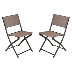 English Elm Brazos Set of 2 Durable Indoor/Outdoor Folding Chairs with Comfortable Textilene Fabric Seats Brown TLH-SC-097-BRN-02-GG