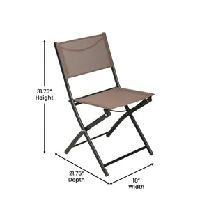 English Elm Brazos Set of 2 Durable Indoor/Outdoor Folding Chairs with Comfortable Textilene Fabric Seats Brown TLH-SC-097-BRN-02-GG