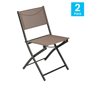 English Elm Brazos Set of 2 Durable Indoor/Outdoor Folding Chairs with Comfortable Textilene Fabric Seats Brown TLH-SC-097-BRN-02-GG