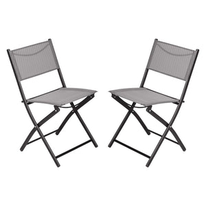 English Elm Brazos Set of 2 Durable Indoor/Outdoor Folding Chairs with Comfortable Textilene Fabric Seats Gray TLH-SC-097-GRY-02-GG
