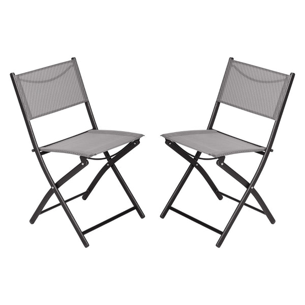 English Elm Brazos Set of 2 Durable Indoor/Outdoor Folding Chairs with Comfortable Textilene Fabric Seats Gray TLH-SC-097-GRY-02-GG