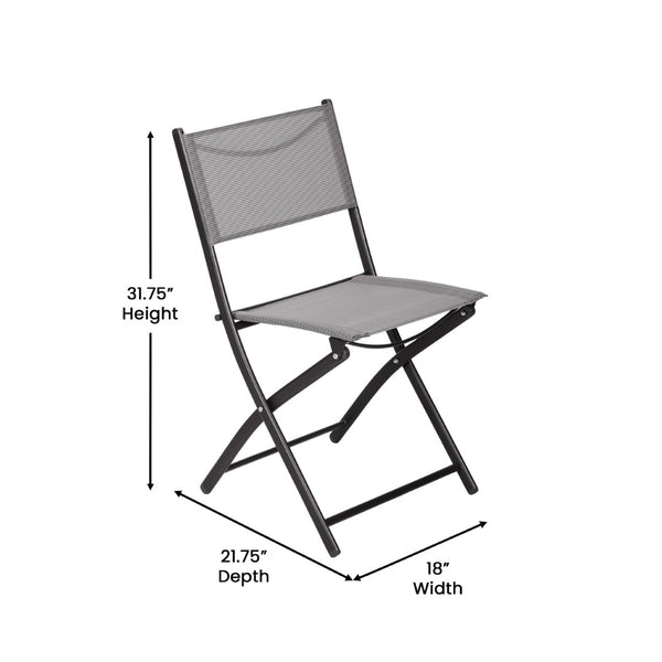 English Elm Brazos Set of 2 Durable Indoor/Outdoor Folding Chairs with Comfortable Textilene Fabric Seats Gray TLH-SC-097-GRY-02-GG