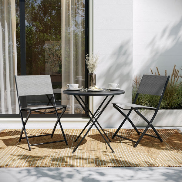 English Elm Brazos Set of 2 Durable Indoor/Outdoor Folding Chairs with Comfortable Textilene Fabric Seats Gray TLH-SC-097-GRY-02-GG