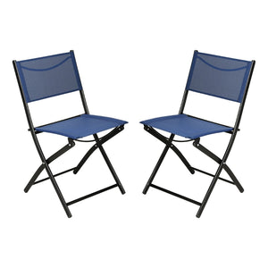 English Elm Brazos Set of 2 Durable Indoor/Outdoor Folding Chairs with Comfortable Textilene Fabric Seats Navy TLH-SC-097-NV-02-GG