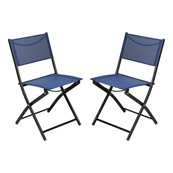 English Elm Brazos Set of 2 Durable Indoor/Outdoor Folding Chairs with Comfortable Textilene Fabric Seats Navy TLH-SC-097-NV-02-GG