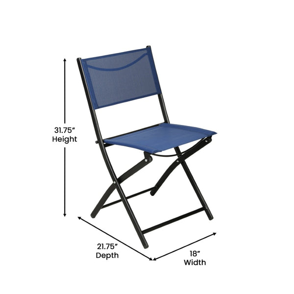 English Elm Brazos Set of 2 Durable Indoor/Outdoor Folding Chairs with Comfortable Textilene Fabric Seats Navy TLH-SC-097-NV-02-GG