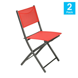 English Elm Brazos Set of 2 Durable Indoor/Outdoor Folding Chairs with Comfortable Textilene Fabric Seats Red TLH-SC-097-RED-02-GG