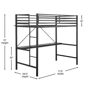 English Elm Jake Loft Bed Frame with Desk - Space-Saving Elevated Sleeping and Study Solution for Kids & Teens Black Twin TLN-YH0226-T-BLK-GG