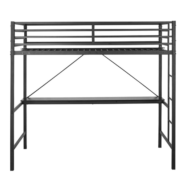 English Elm Jake Loft Bed Frame with Desk - Space-Saving Elevated Sleeping and Study Solution for Kids & Teens Black Twin TLN-YH0226-T-BLK-GG
