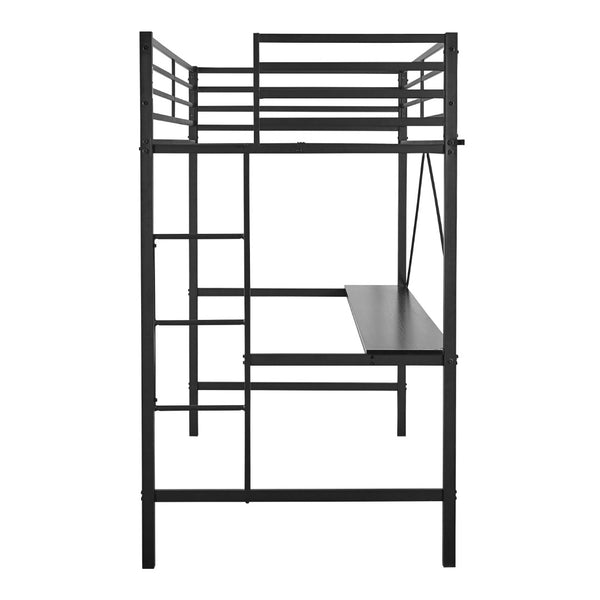 English Elm Jake Loft Bed Frame with Desk - Space-Saving Elevated Sleeping and Study Solution for Kids & Teens Black Twin TLN-YH0226-T-BLK-GG