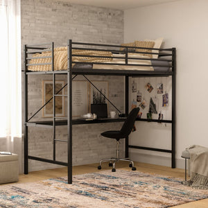 English Elm Jake Loft Bed Frame with Desk - Space-Saving Elevated Sleeping and Study Solution for Kids & Teens Black Twin TLN-YH0226-T-BLK-GG
