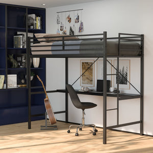 English Elm Jake Loft Bed Frame with Desk - Space-Saving Elevated Sleeping and Study Solution for Kids & Teens Black Twin TLN-YH0226-T-BLK-GG