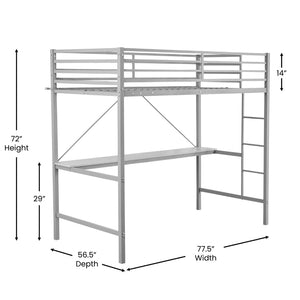 English Elm Jake Loft Bed Frame with Desk - Space-Saving Elevated Sleeping and Study Solution for Kids & Teens Gray Twin TLN-YH0226-T-GRY-GG