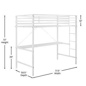 English Elm Jake Loft Bed Frame with Desk - Space-Saving Elevated Sleeping and Study Solution for Kids & Teens White Twin TLN-YH0226-T-WHT-GG