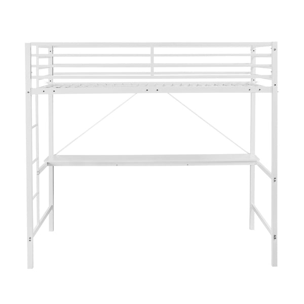 English Elm Jake Loft Bed Frame with Desk - Space-Saving Elevated Sleeping and Study Solution for Kids & Teens White Twin TLN-YH0226-T-WHT-GG