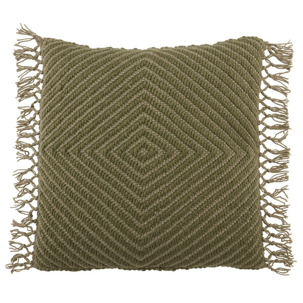 Jaipur Living Jaipur Living Maritima Boho Diamond Woven Outdoor Pillow Cover with Macrame Tassel Trim Green PLC102460