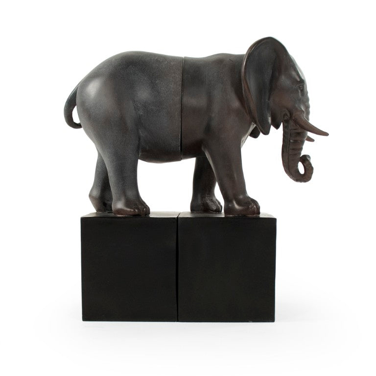 Zentique Resin Elephant Bookend with Antique Finish — Hand-Finished, Weighted Decorative Shelf Support for Home Decor TME4617004