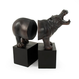 Zentique Resin Hippo Bookend — Handcrafted Realistic Hippopotamus Sculpture, Weighted Durable Shelf Support TME4617005
