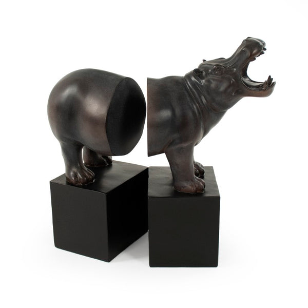 Zentique Resin Hippo Bookend — Handcrafted Realistic Hippopotamus Sculpture, Weighted Durable Shelf Support TME4617005