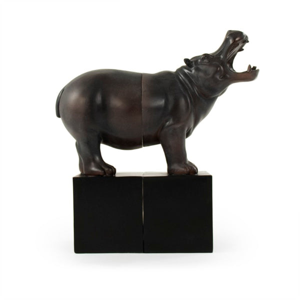 Zentique Resin Hippo Bookend — Handcrafted Realistic Hippopotamus Sculpture, Weighted Durable Shelf Support TME4617005
