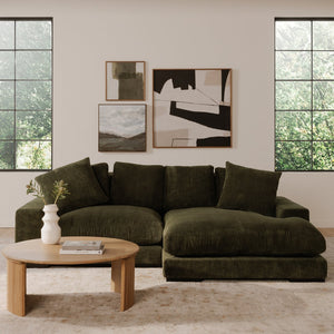 Moe's Home Plunge Sectional Sofa: Elegant Comfort With Versatile Chaise And Plush Cushions For Ultimate Relaxation Green Upholstery, 100% Polyester Corduroy,Solid Eucalyptus Wood And Plywood Construction Tn-1014-27-0