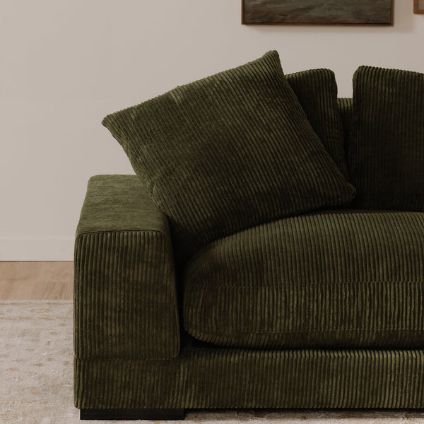 Moe's Home Plunge Sectional Sofa: Elegant Comfort With Versatile Chaise And Plush Cushions For Ultimate Relaxation Green Upholstery, 100% Polyester Corduroy,Solid Eucalyptus Wood And Plywood Construction Tn-1014-27-0